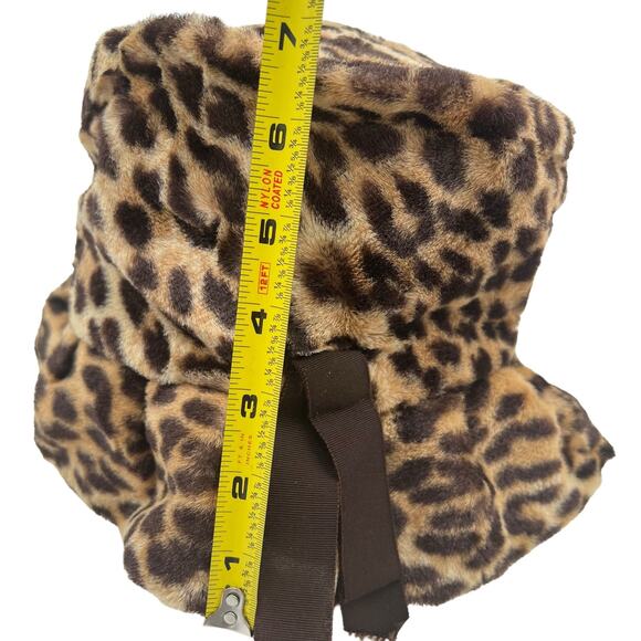 Leopard Cheetah Print Bucket Hat Vtg Y2K Faux Fur Ribbon Boho Hippie Handmade - Picture 9 of 10
